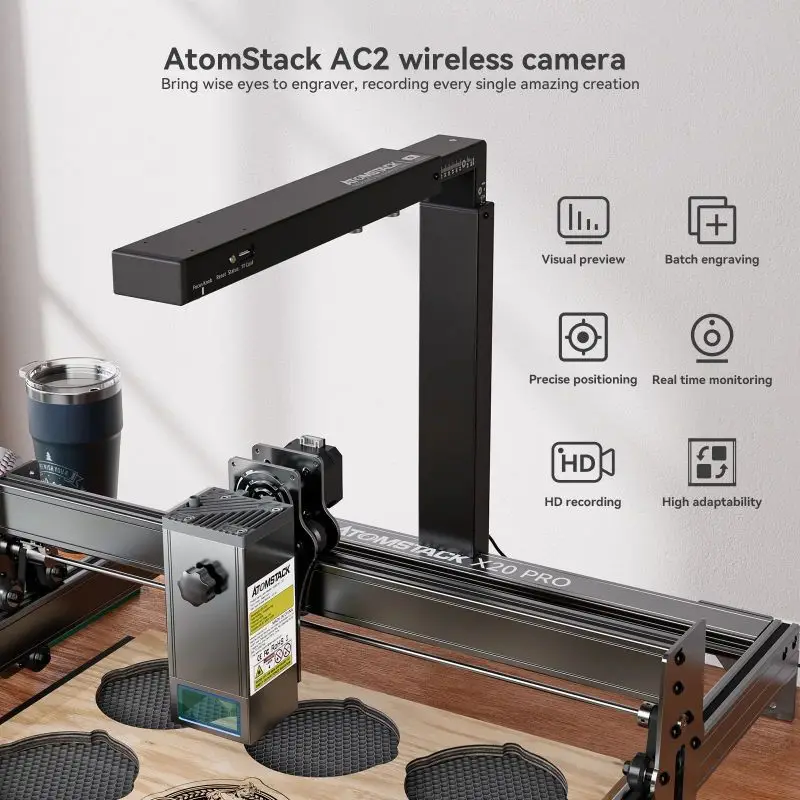 Atomstack AC2 Wireless Lightburn Camera Precise Laser Positioning 32GB Memory Card Area 400*400mm WiFi Mobile App Control