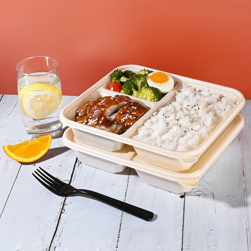 Biodegradable Eco Friendly Food Grade 3 Compartment Disposable Meal Corn Starch Lunch Box Container With Custom Logo