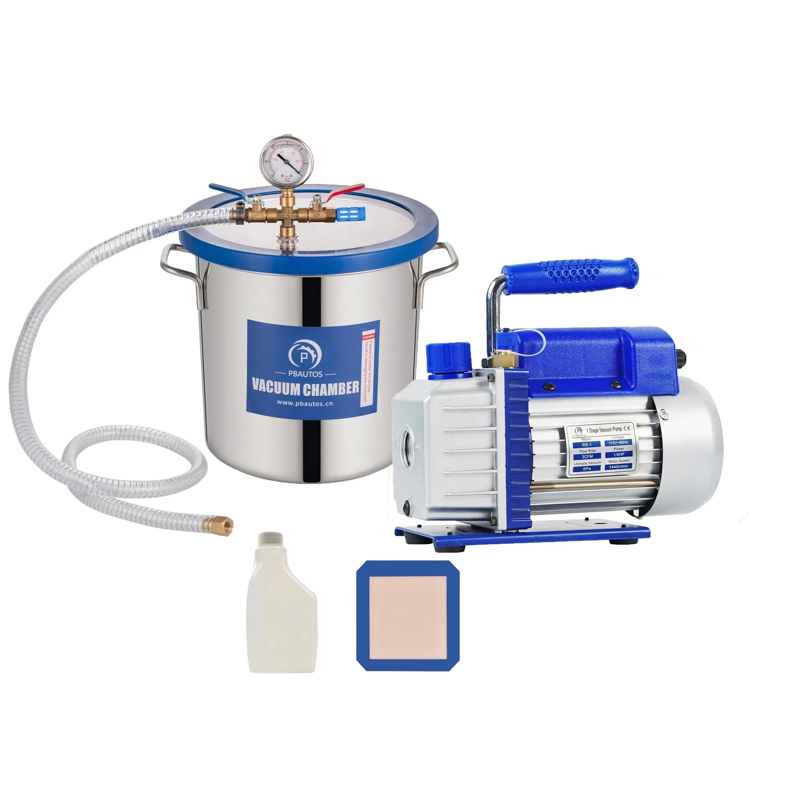 P PBAUTOS 3.5CFM Vacuum Pump and 3Gallon 12L Stainless Steel Degassing Vacuum Chamber Vacuum Pump Set