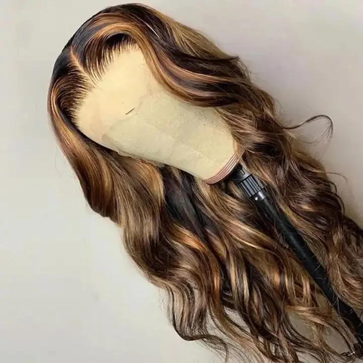 100% Virgin Brazilian Human Hair Lace Front Wigs Honey Brown Highlight Color Cuticle Aligned Hair Human Hair Wig