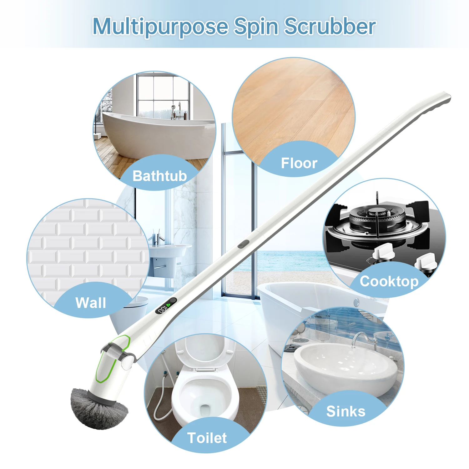 2021 upgraded spin scrubber electric rotary mop bathroom scrubbers QXJ100 with 6 multi-purpose brush heads  pass KC,CE,FCC