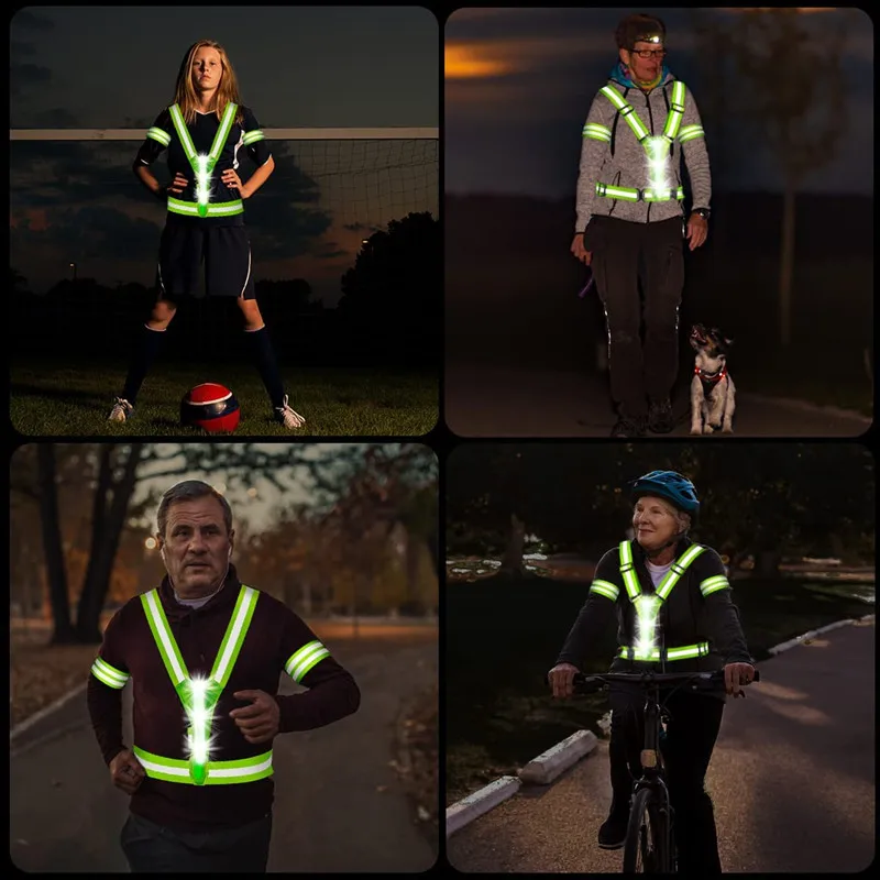 Breathable Belt Traffic Vest  for Runners Workers Jogging Biking at Night High Visibility Flashing LED Safety Vest Reflective