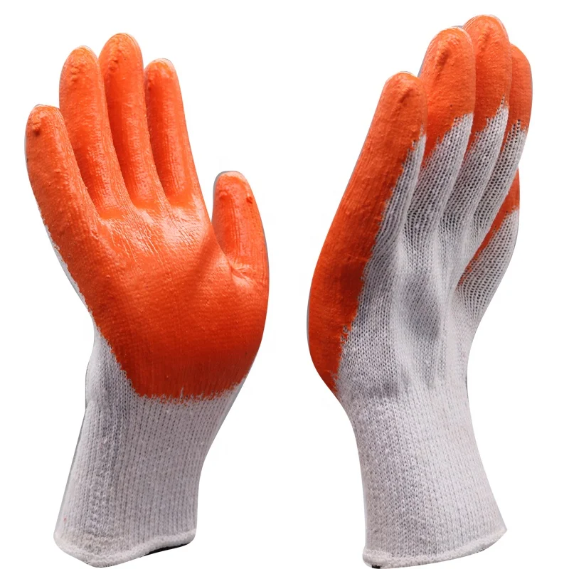 Wholesale Low Price 10 Cotton Knit Cut Pure Orange Latex Coated Gloves