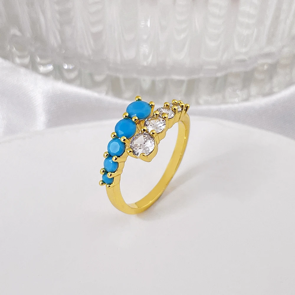 foxi custom Factory Wholesale 2024 hot sale factory directly High quality Copper Zircon Golden Fashion blue rings