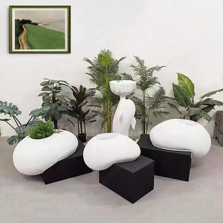 Luxury Home Accessories Shopping Mall Flower Vase Decorative Sand Stone Vases Ornamental