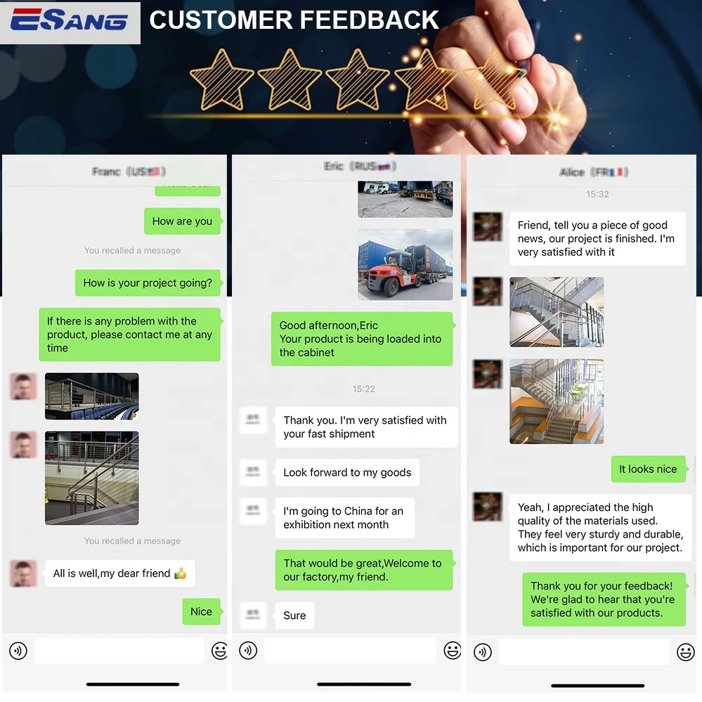 ESANG Outdoor Balcony Balustrade Stairs Railing Design Deck Fence Post System 304 316 Stainless Steel Cable Railing Hardware