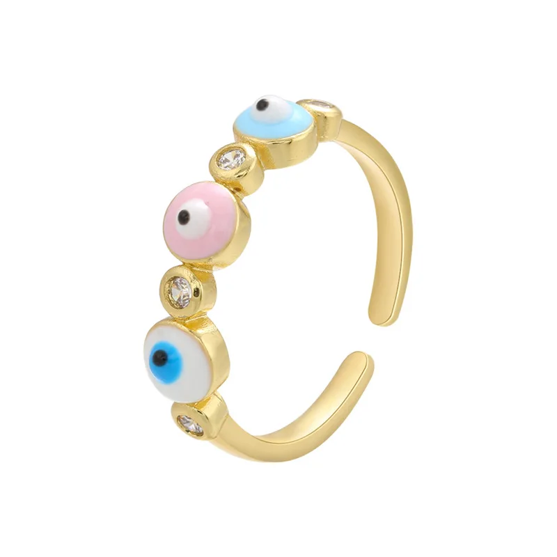 NUORO Colorful Oil Drip Zircon Eye Ring Accessories Brass Gold Plated Opening Enamel Oil Drop Eye Finger Ring