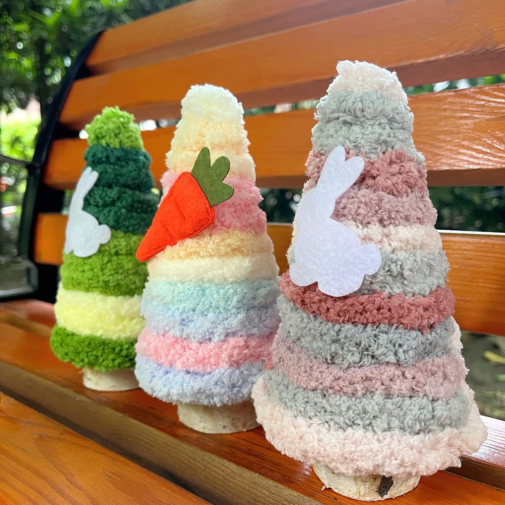 Easter Day Decor Handmade Plush Tree with Felt Bunny & Carrot On Table Ornaments with for Party Home Office Easter Supplies