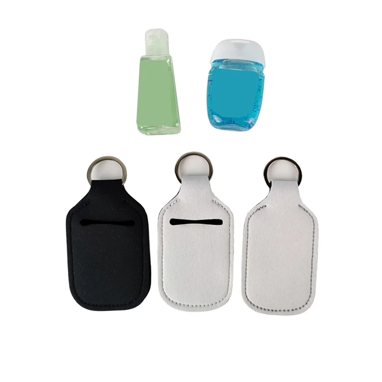 RTS plain blank neoprene hand sanitizer bottle holder keychain bags 30ml hand sanitizer holder