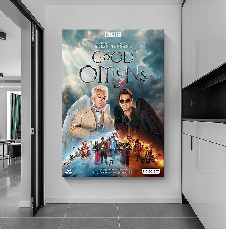 Amazon hot sale 280g canvas wall painting customizable home decor print good omens movie poster wall art