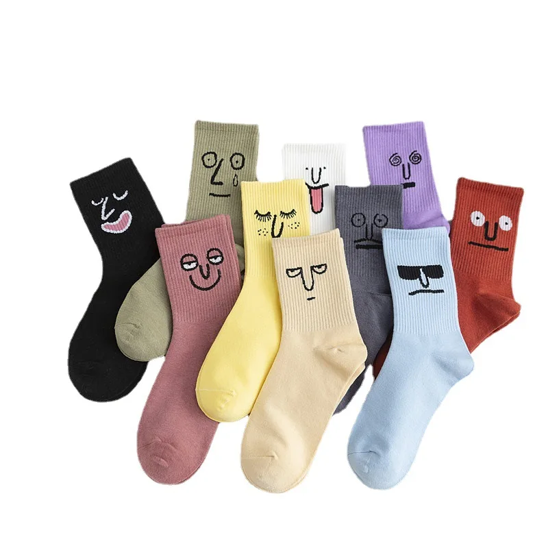 Assorted Designs Custom Made Funky Face Colorful Happy Dress Cotton Socks for Men Woman