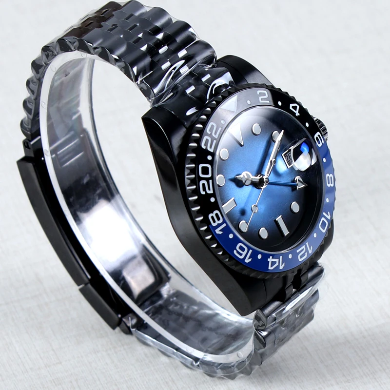 40mm DIY Logo Name NH34 Watch 40mm NH34 Movement Automatic Mens Watch 10Bar Sapphire Crystal Waterproof Mechanical Watch Black