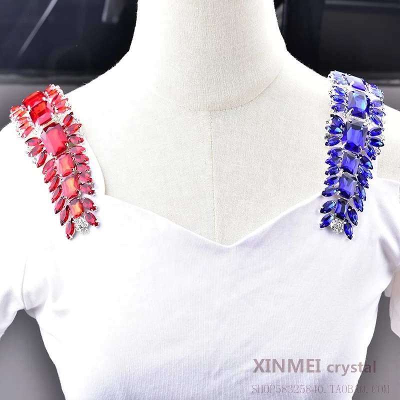 Fancy Rhinestone Flower Applique Glass Sew On Marquise Round Stone Strass Crystal Trim Patches for Bridal Sash Decoration