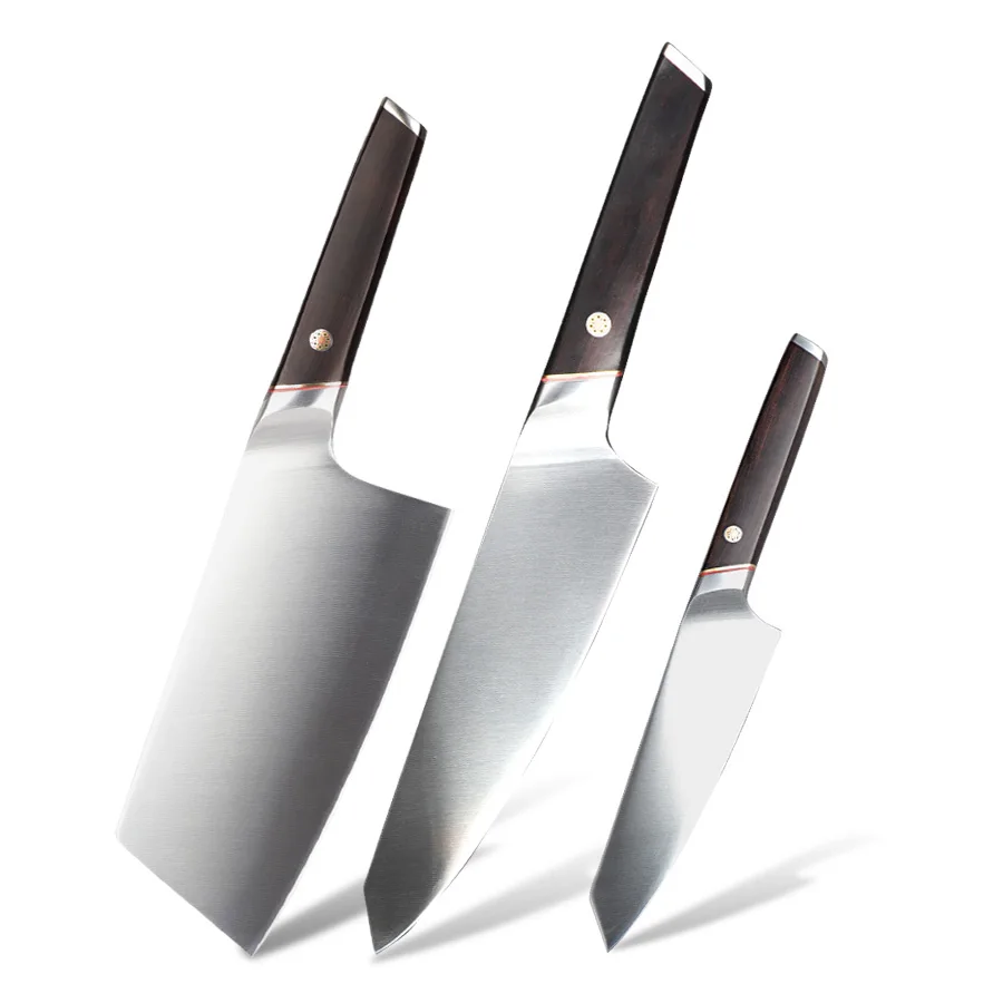 Modern German 1.4116 Steel Knife Sets Wood Handle Kitchen Cooking Knives Chef Chopping Utility Knife With Mini Sharpener