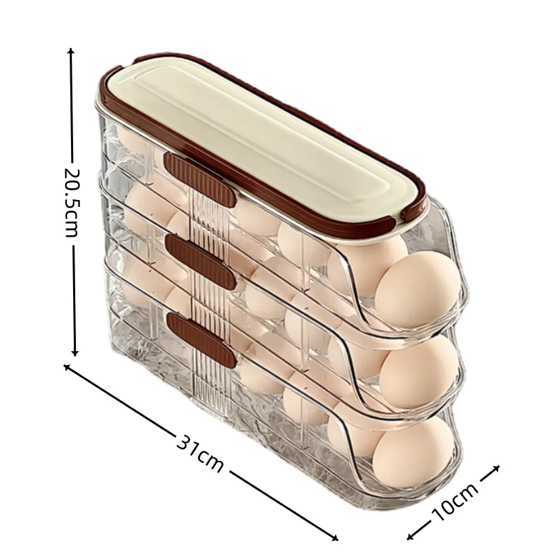 Self-Rolling Egg Container Organizer Injection Plastic PET Eggs Shelf Portable 3-Layer Eggs Holder