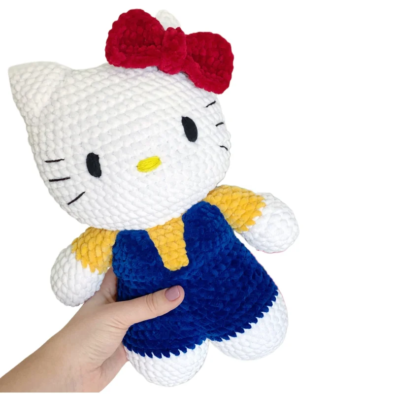 Kawaii Japanese Kitty Cat Crochet Plush Amigurumi Toys Handmade Stuffed Chenille Cat Doll Crochet Velvet Kitty