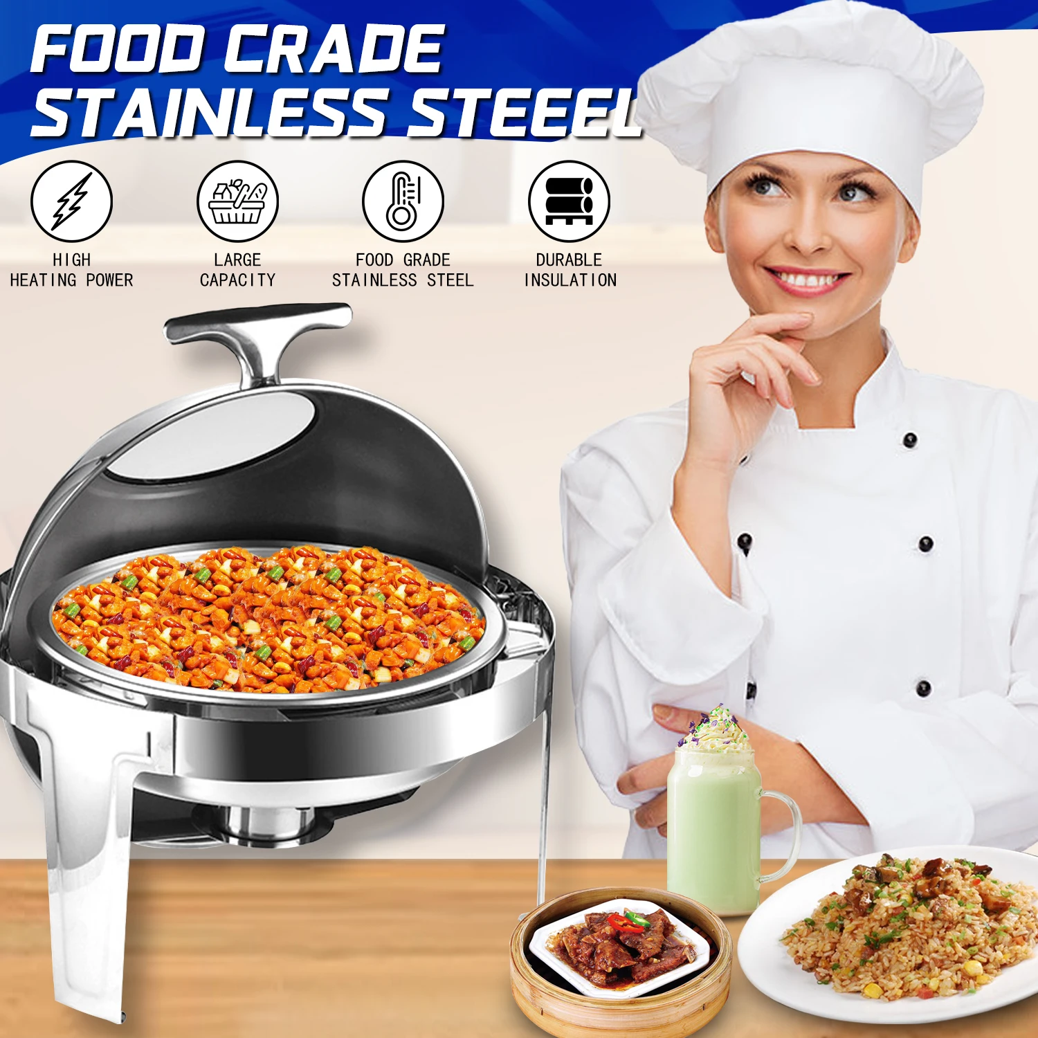 YITIAN Hot Sale Golden Round Chafing Dish Stainless Steel  Buffet Set Restaurant Equipment  For Hotel Catering