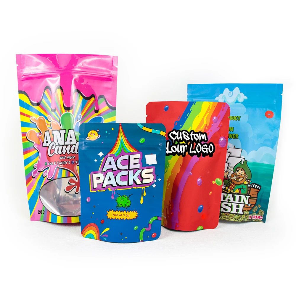 Custom Digital Print Flowers Bags Spot UV Mylar  CR Zipper Bags Matte Finish Smell Proof Mylar Pouches with Logo Custom