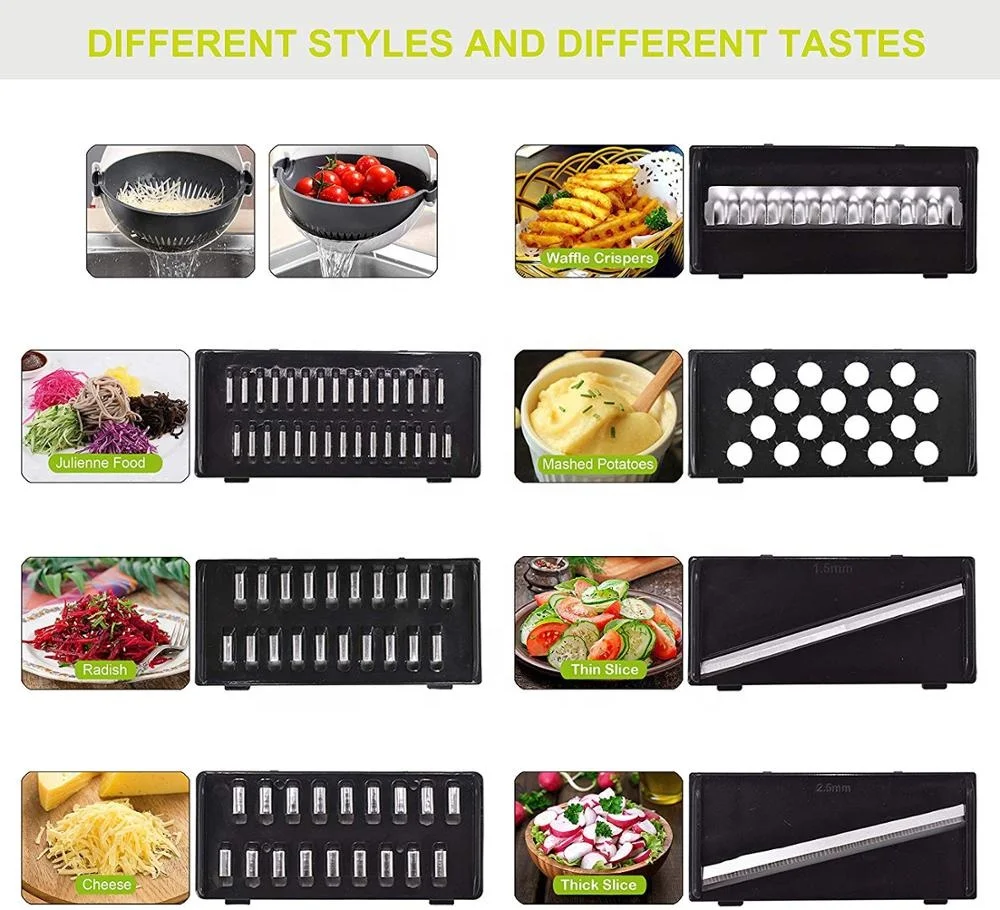 9 in 1 multifunction rotate vegetable cutter shredder grater slicer with drain basket