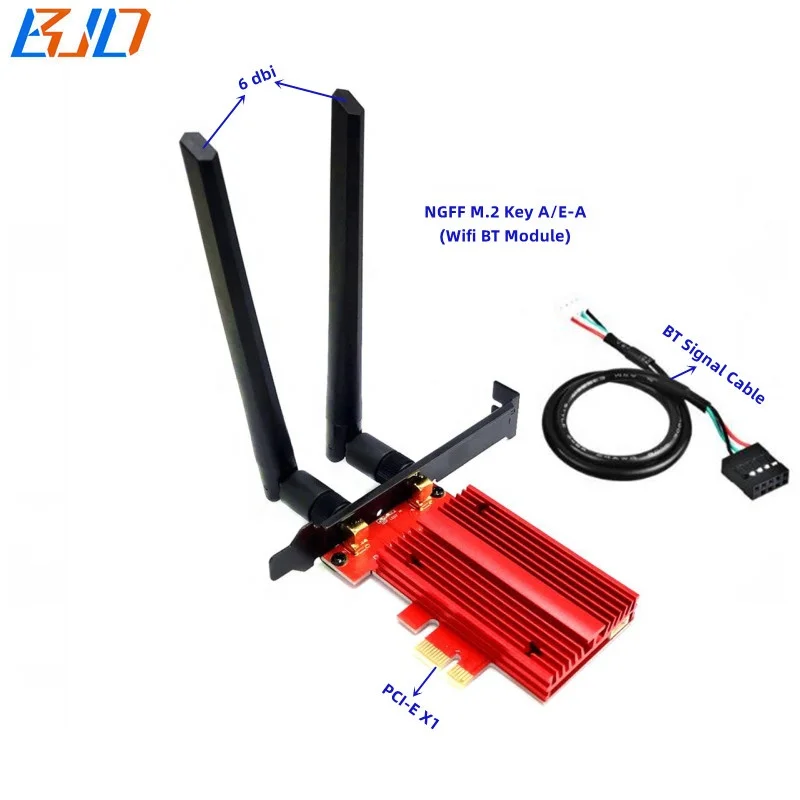 Адаптер Wi-Fi BT PCIe M.2 NGFF на PCI-E 1X беспроводной адаптер с 2 антеннами 6 дБи для Intel AX210 AX200