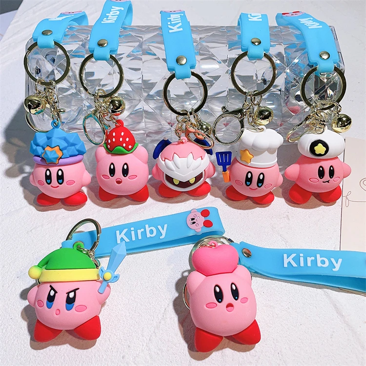 Kirby PVC Keychain Cute Bag Pendant for Women and Men Nice Cartoon Doll Rubber Keychain Toy Gift