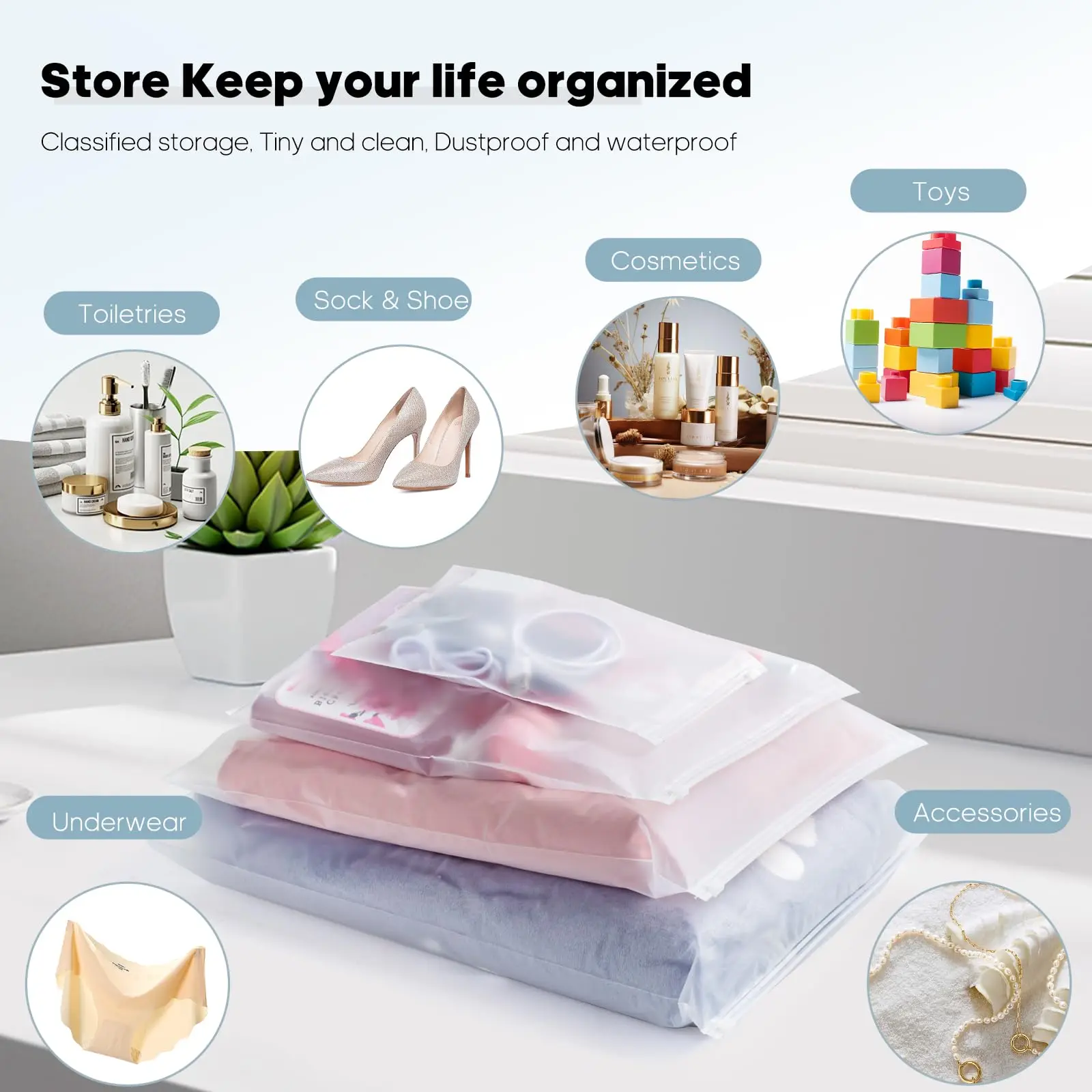 Customized Label Logo Square Transparent Reusable Slider Zipper Clothing T-Shirt Packaging Frosted Plastic Ziplock Bag