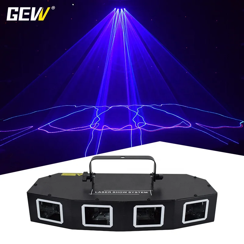 GEVV KTV 4 Heads Full Color Laser Stage Lights Projector Green Animation Laser Light for Christmas Dj Disco Bar