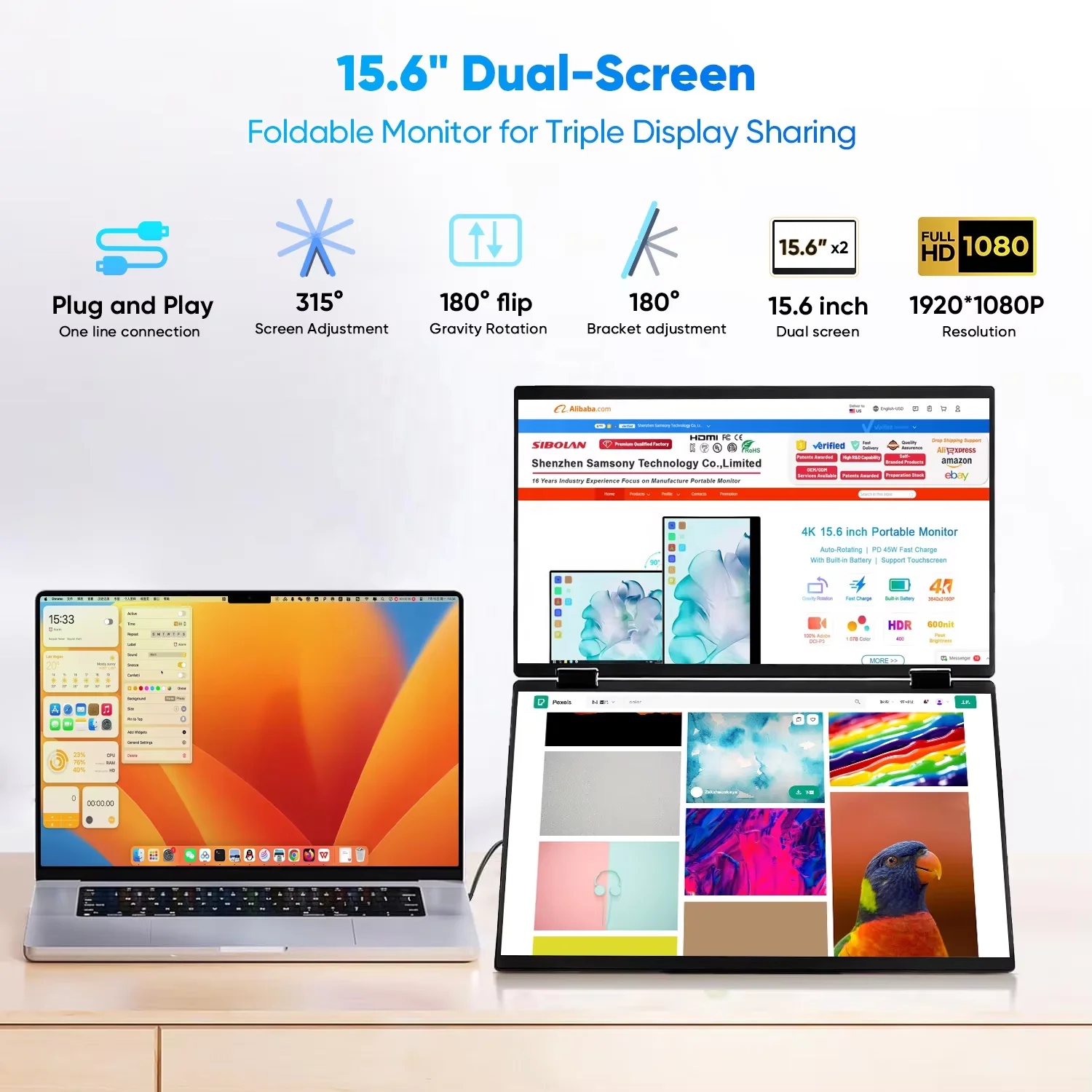 No Driver Installation Needed Hot triple portable monitor dual gaming laptop usb monitor Foldable extender for Wins Mac laptop