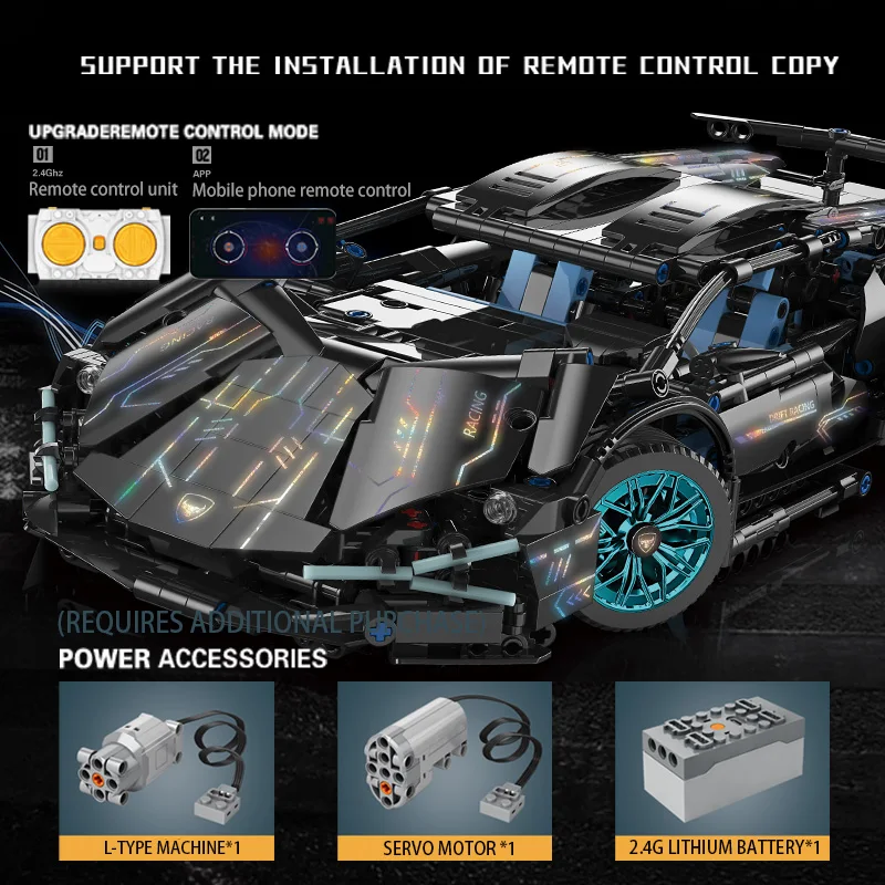 BLK-0124 Premium Auto Muscle Technology Car model Education Super Racing block set Boy Children gift 1280pcs