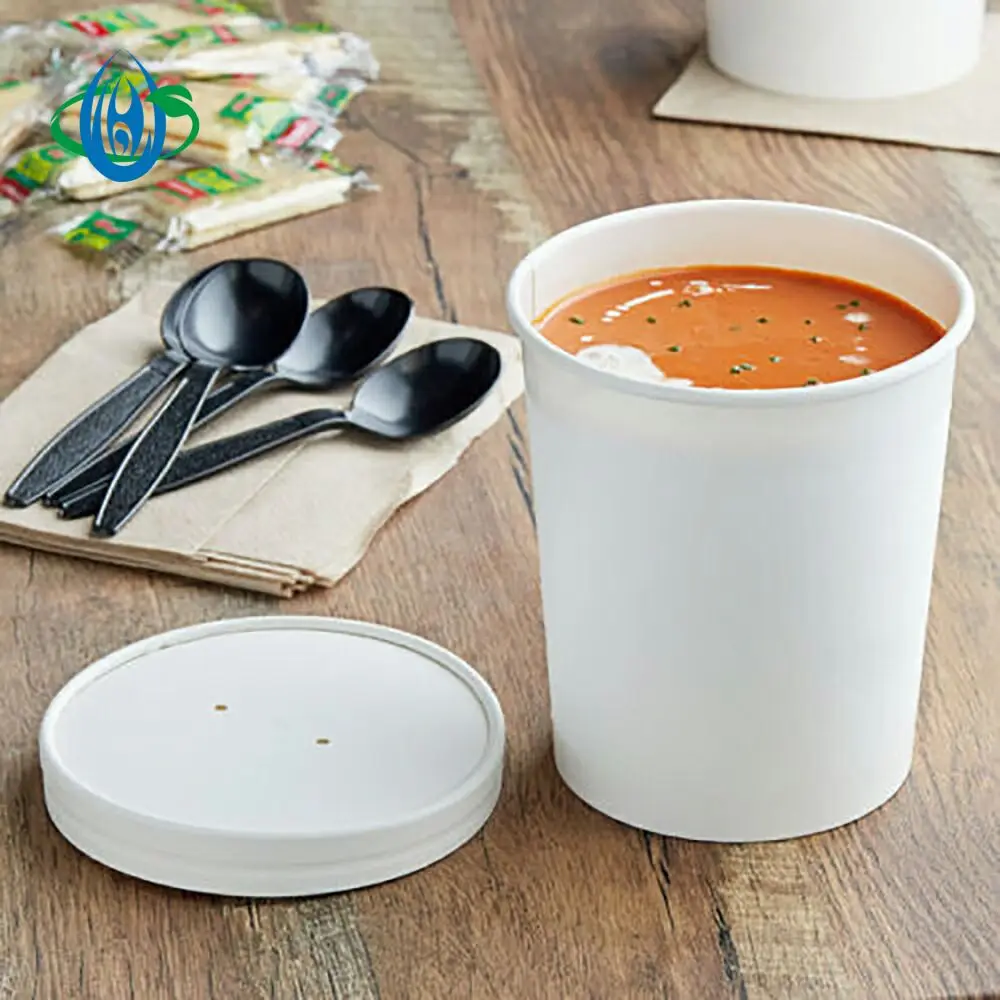 Biodegradable Kraft White Paper Hot Soup Pot Container Eco Friendly Kraft Fast Food bowl Ice Cream Cup with paper lids