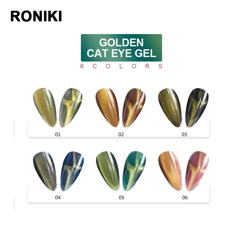  Гель-лак для ногтей RONIKI Light «кошачий глаз» золотистый 3-ступенчатый гель УФ-гель УФ/светодиодной лампы 15 мл оптовая продажа удаление замачиванием США 3-10 дней 300 шт. 50-70