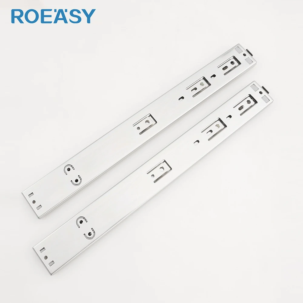 ROEASY 45mm width three fold self close hydraulic telescopic drawer runner slide cabinet ball bearing drawer channel