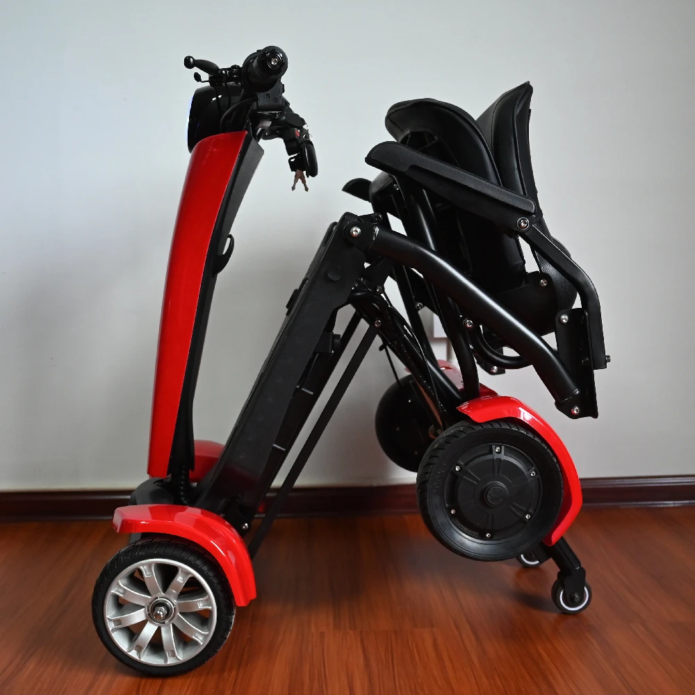Handicapped electric elderly 4 Wheel Power moped for seniors Auto-Folding touring scooter  for travel automatic folding scooter