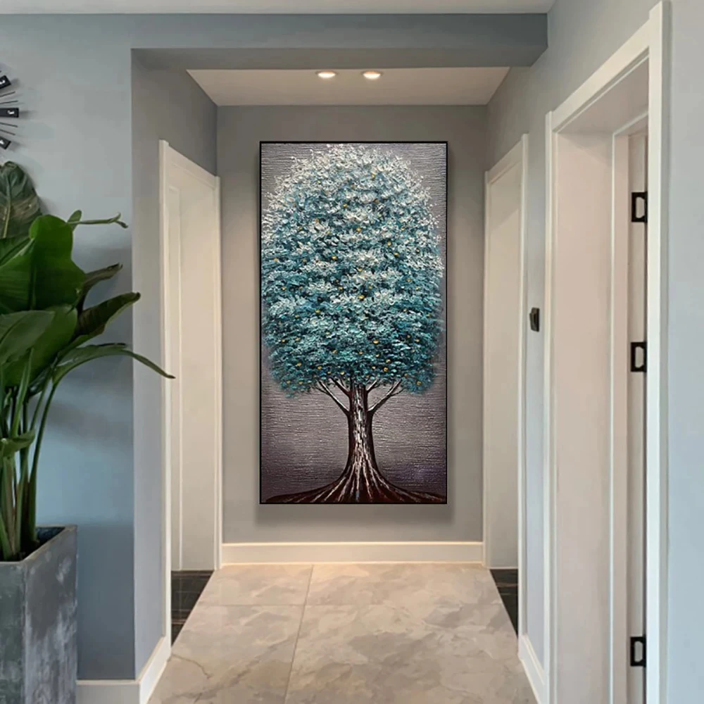 Modern Wall Art Handmade Abstract Thick structure Green Tree Oil Painting On Stretched Canvas Pictures for Home Decor