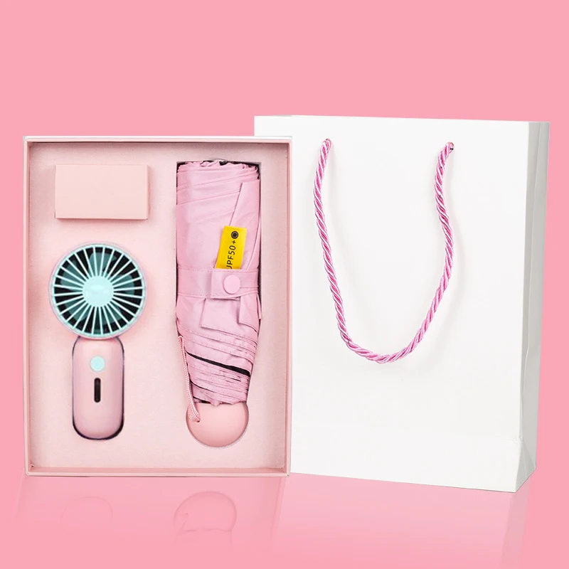 Umbrella And Fan Gift Set USB Mini Fan Portable Handheld Fan Umbrella Set Promotional Business Gifts