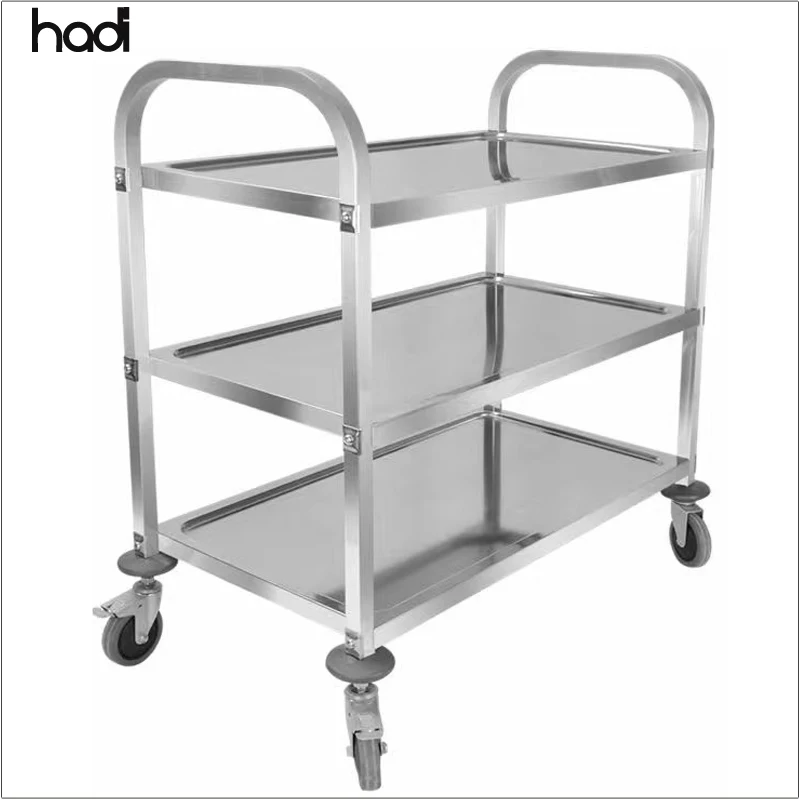 HADI Korean Kitchen Ware Mobile Food Trolley Buffet Cart Stainless Steel 3 Tier Commercial Restaurant for Sale