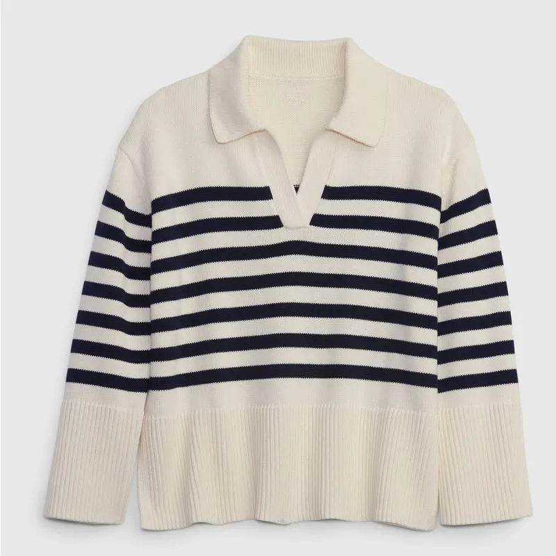 Custom Stylish Oversized Long Sleeve Ladies Stripe Sweater Knitted Sweaters for Women