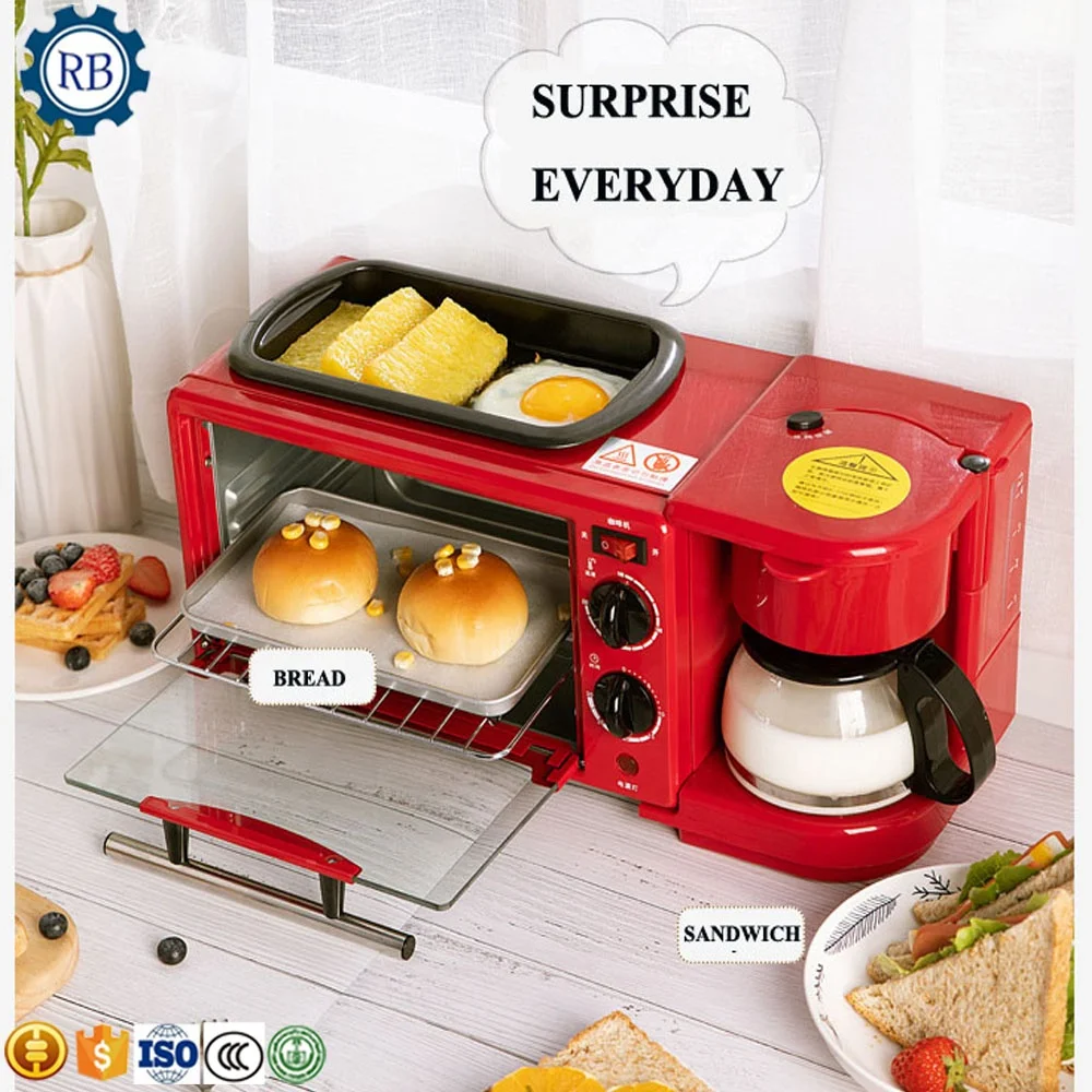 household mini breakfast machine 3 in 1 for chicken use pizza toaster coffee maker egg meat sausage fryer machine