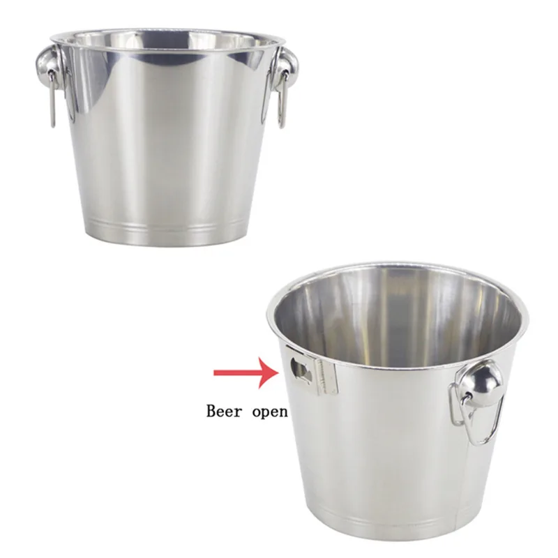 Two Ears Beer Ice Buckets Stainless Steel Champagne Empty Drum Iron Container Ice Bucket with Bottle Opener