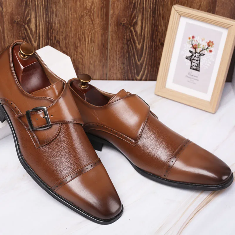 2021 new leather  dress shoes mens monk Strap  shoes