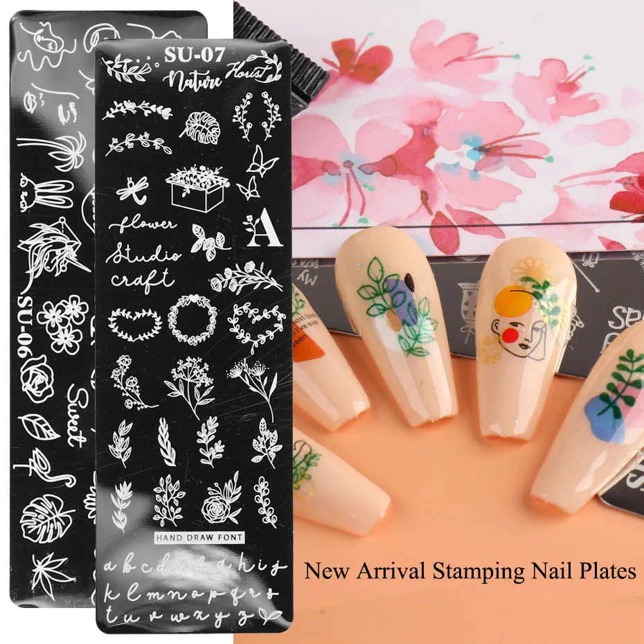 Halloween flower Nail Stamping Plates Stencil Stainless Steel Halloween Printing Nail Art Image Plate with stamper brush