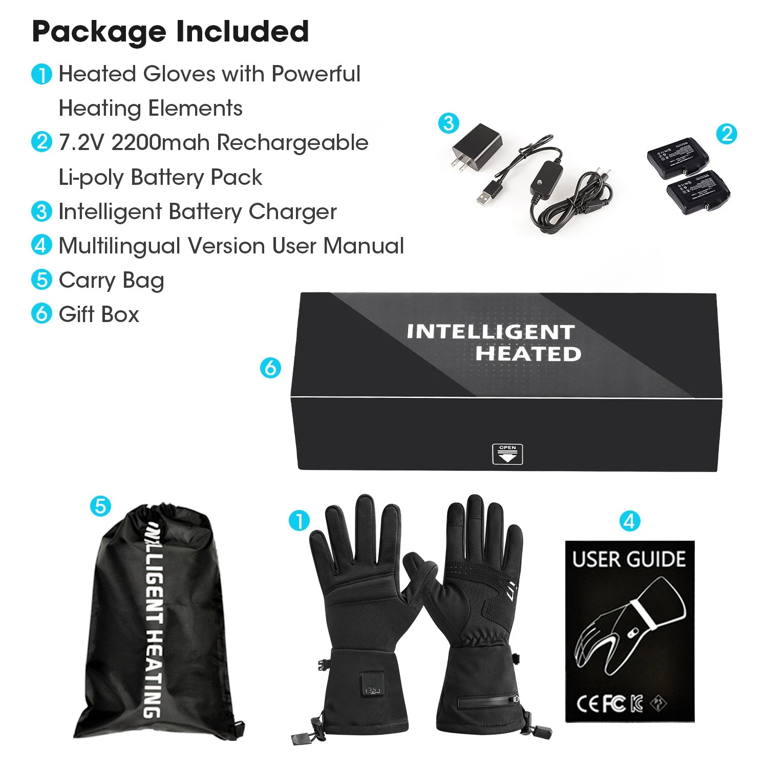 Custom Waterproof Thermal Winter Rechargeable Battery Heating Glove Touch Screen Other Sports Racing Electric Heated Ski Gloves