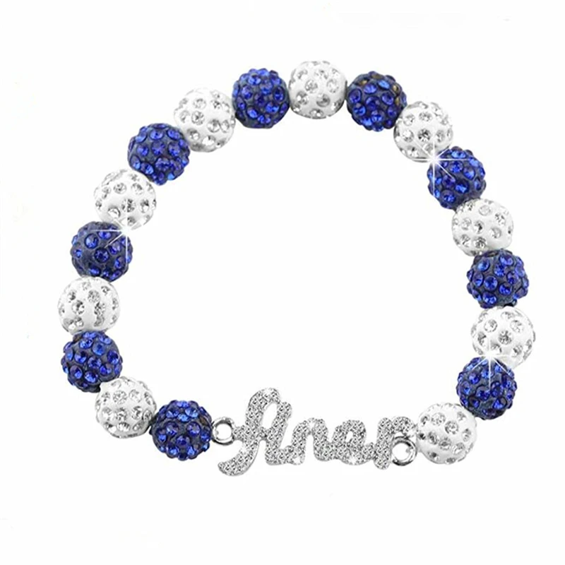 Blue White Rhinestone Beads Handmade Elastic Bracelet ZETA PHI BETA Sorority Charm Bracelet Bangles For Woman Girl