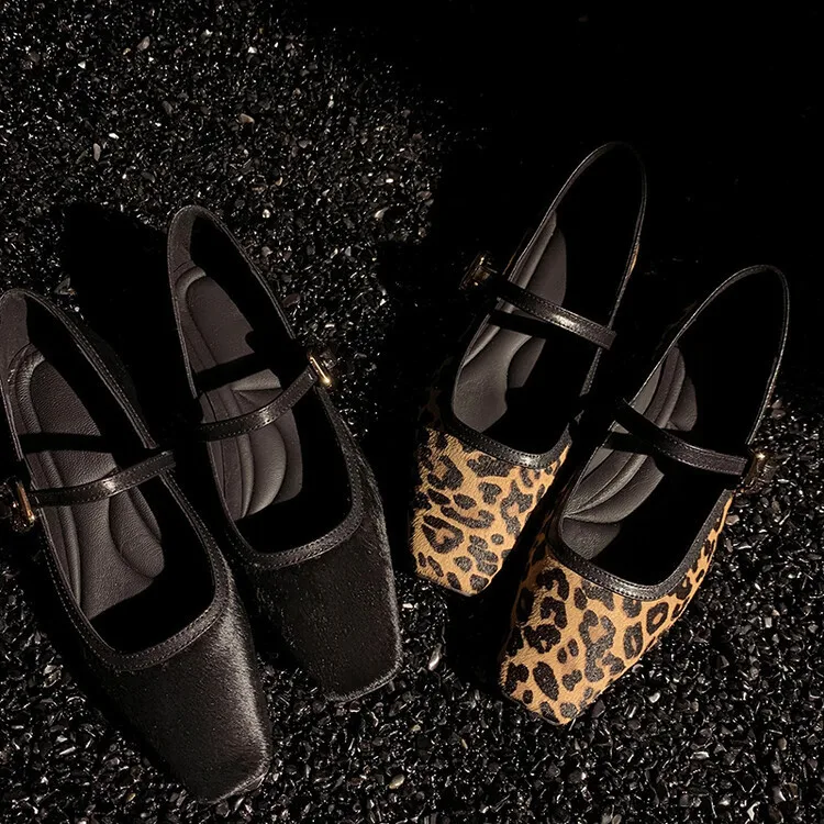 XINZI RAIN New Arrivals Ladies Mary Janes Shoes Square Toe Leopard Print Real Leather Women Ballerina Flat Shoes