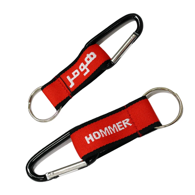 High Quality Carabiner Short Keychain Lanyard Custom Woven Logo Satin Carabiner Clips Key Ring Strap