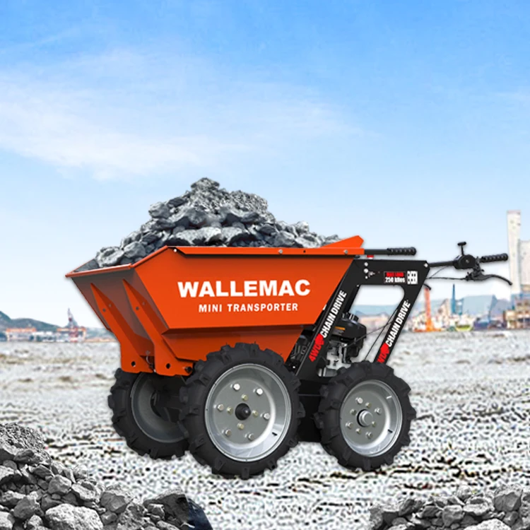 Wallemac WD30W Powered Wheelbarrow 660lbs Loading Capacity 212cc 5.5HP Gasoline Engine EPA recoil start Motorized wheel barrow