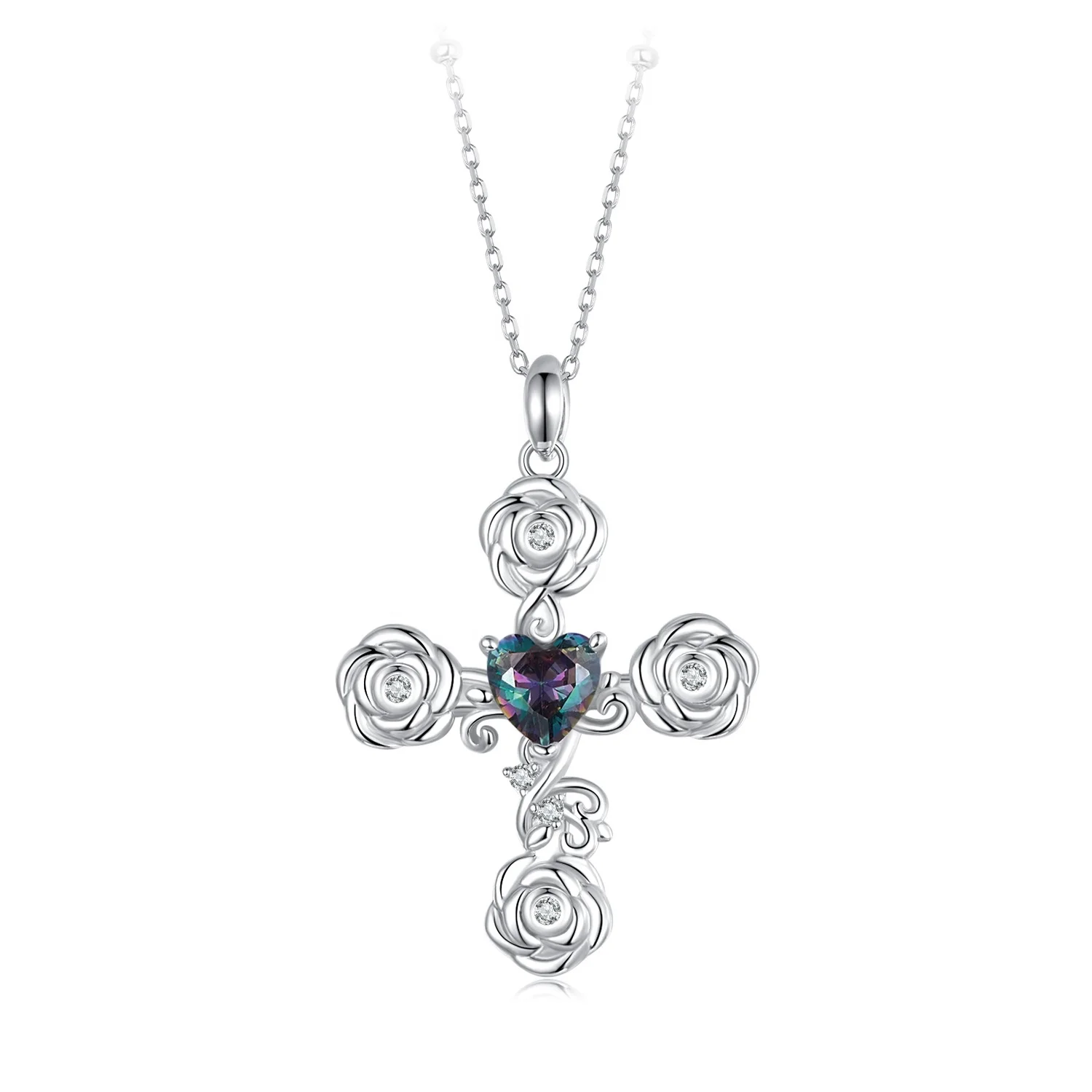 Youchuang luxury women fashion jewelry pendent necklace engrave natural stone hip hop 925 silver gothic flower cross necklaces