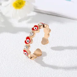 Lucky Crystal Turkish Red Blue Heart Evil Eyes Ring For Women Men Geometric Open Design Couple Rings Wedding Jewelry Friends