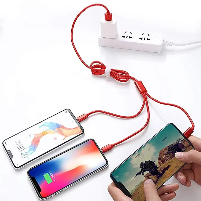 
Multi 3 in 1 fast charge cable Nylon Braided type c cable fast charging Multiple 1.2M usb phone charger cables 