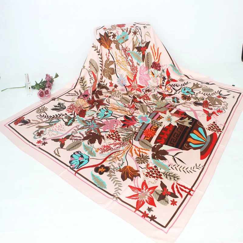 100% Twill Silk Scarf Women Print Shawl Echarpe Fourlard Femme Square Scarves For Women Hijab Bandanas Bufandas Mujer 130*130cm
